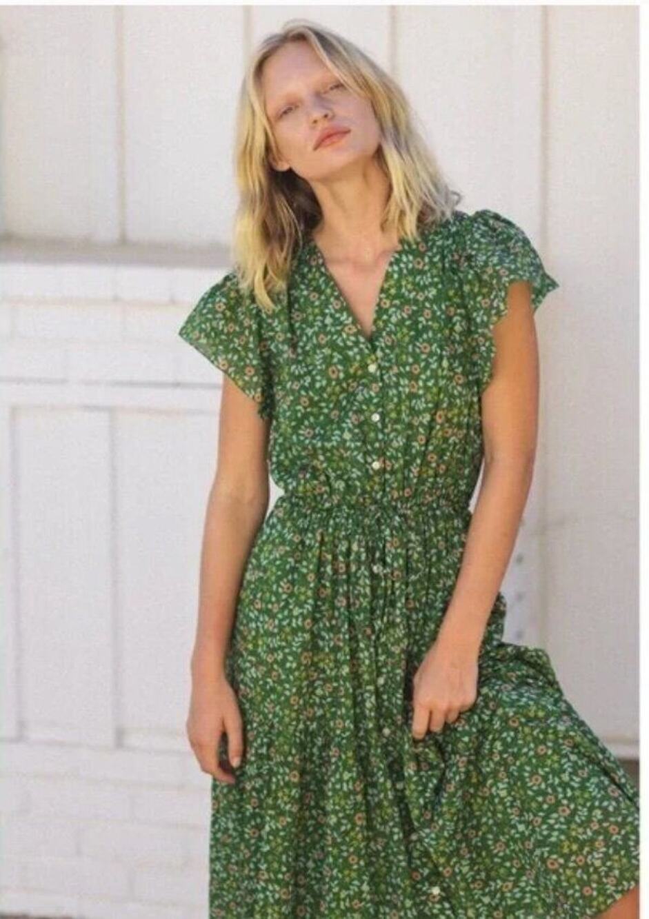 TROVATA Birds of Paradis Sz S Small Green Ivy Floral Kristi Dress NWT
